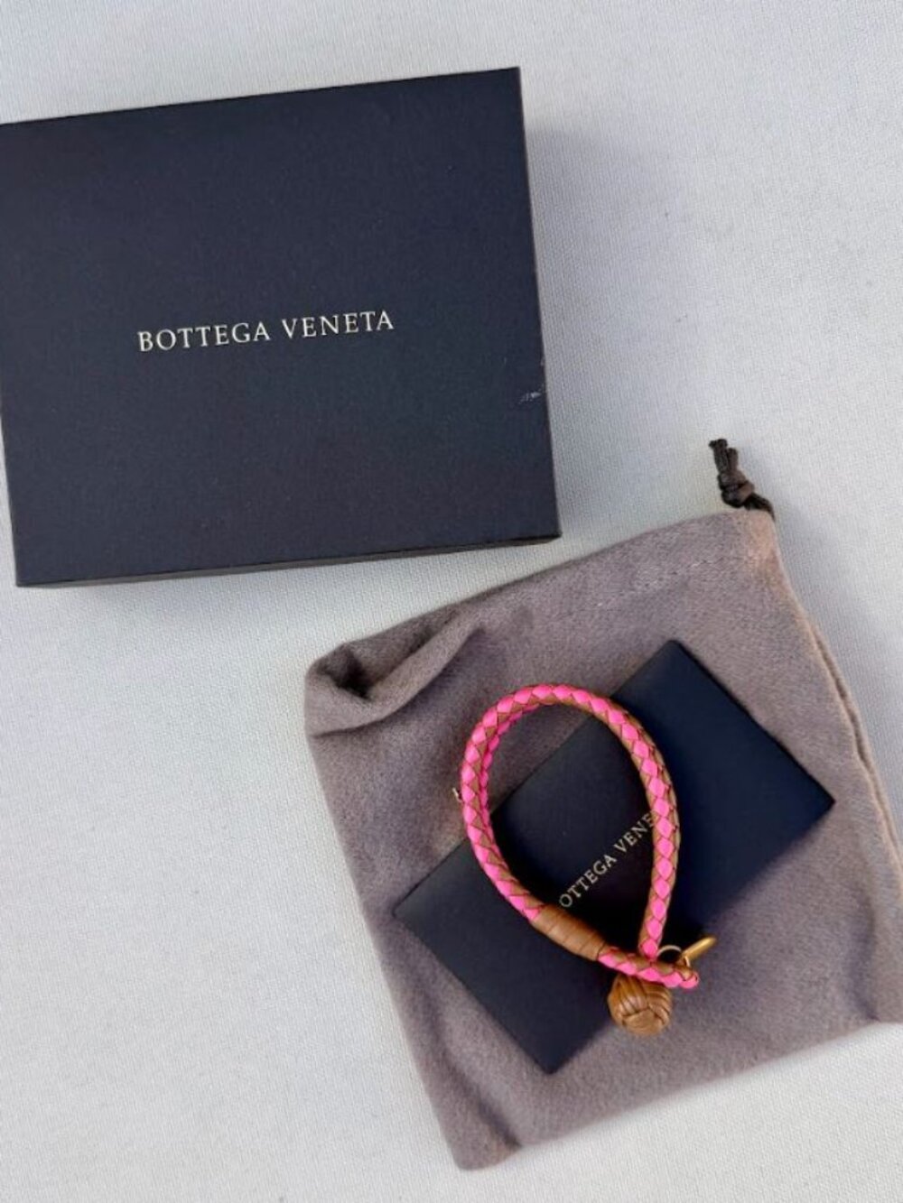 Bottega Veneta Pink Brown Intrecciato Leather Knot Bracelet S